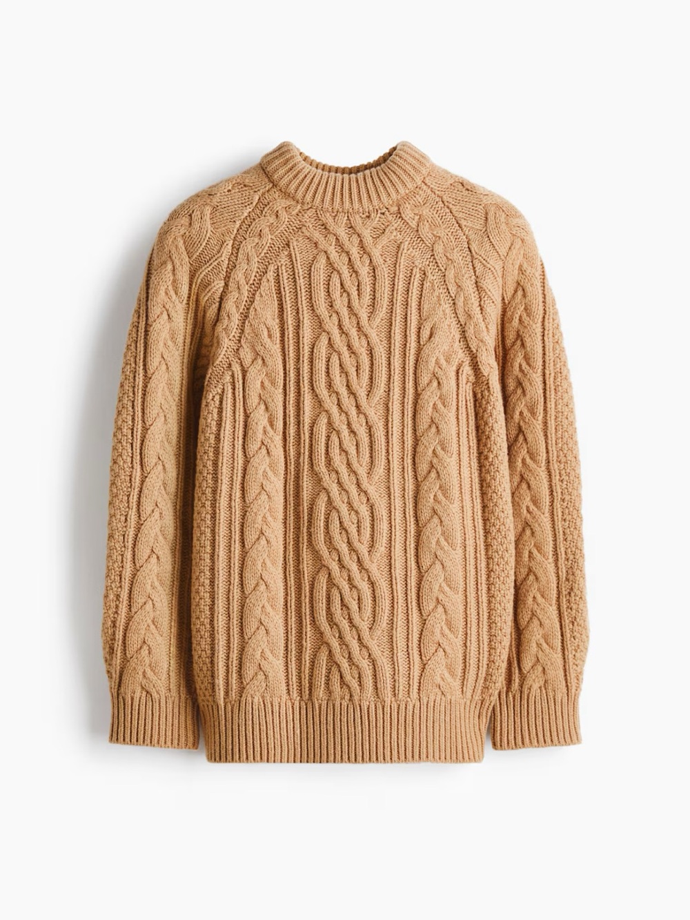 H&M Women's wool blend Camel Cable-Knit Crewneck Sweater